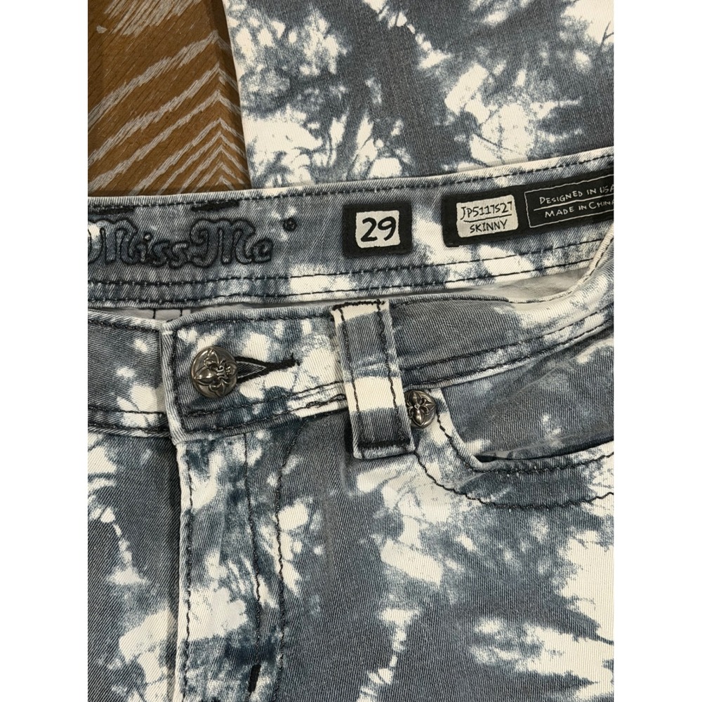Miss Me Skinny Jeans Grey White Tie Dye Embellished Wing Pocket Size 29 - Picture 2 of 6